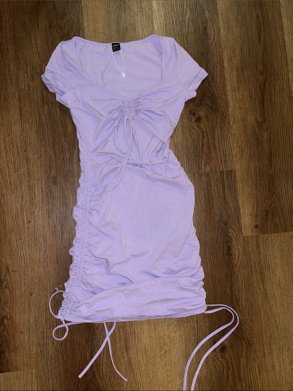 SHEIN Lilac Ruched Tie-Front Mini Dress